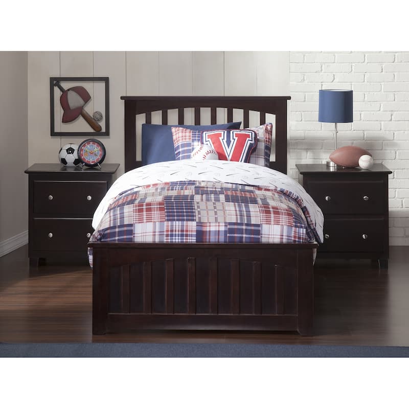 Mission Wood Platform Bed with Matching Footboard and Twin XL Trundle