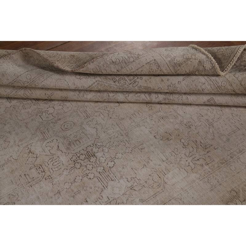 Tabriz Persian Vintage Rug Handmade Beige Wool Carpet - 6'9" x 10'0"
