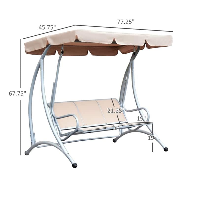 Outdoor Patio Swing Chair for 3 Adults with Adjustable Canopy