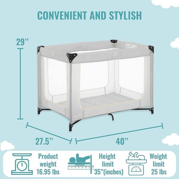 dimension image slide 1 of 4, Dream On Me Zoom Portable Playard