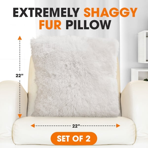 dimension image slide 23 of 41, Cheer Collection Super Soft Shaggy Long Hair Throw Pillows Set of 2 Plush Accent Cushions