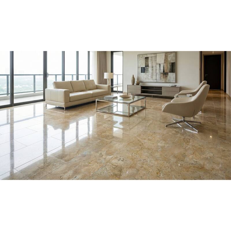 Roomfitters Gold Yellow Beige Natural Marble Tile, Polished Stone for Floor & Wall, Genuine Marble, 4-Piece Box