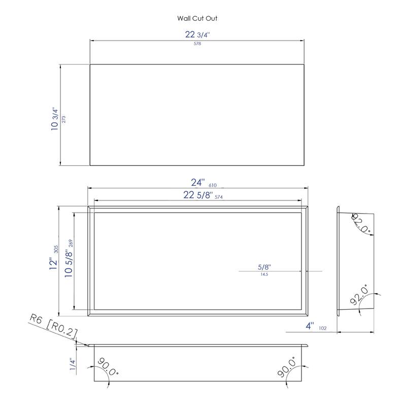 ALFI brand 24" x 12" Brushed Copper PVD Stainless Steel Horizontal Single Shelf Shower Niche - Mahogany