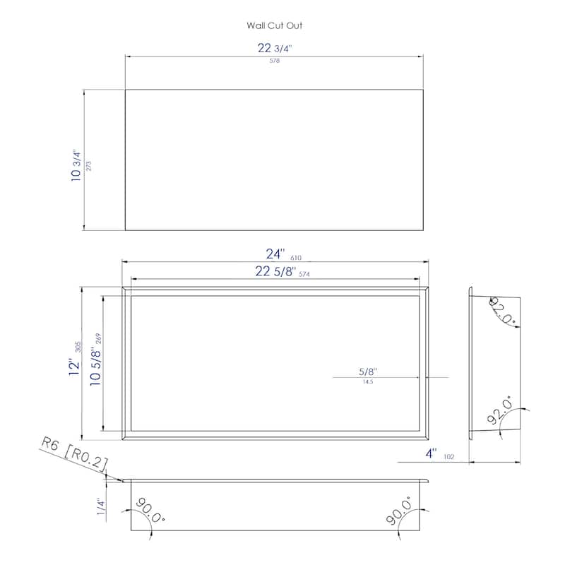 ALFI brand 24" x 12" Brushed Gold PVD Stainless Steel Horizontal Single Shelf Shower Niche