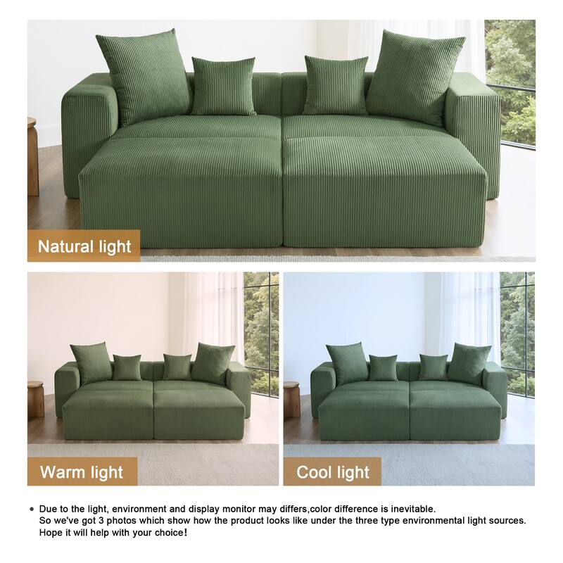 4-Piece Modern Corduroy Modular Sectional Sofa Set with 4 Throw Pillows