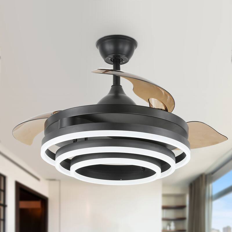 Bella Depot 42" Modern Retractable DIY Shape Ceiling Fan with Remote, 6-Speed Reversible Ceiling Fan with LED Light - 42inches - Black