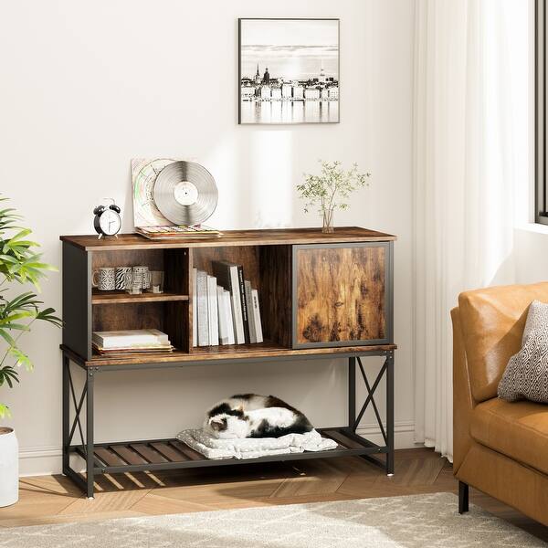 slide 7 of 10, Buffet Sideboard Storage Bar Cabinet with Sliding Door Rustic Brown