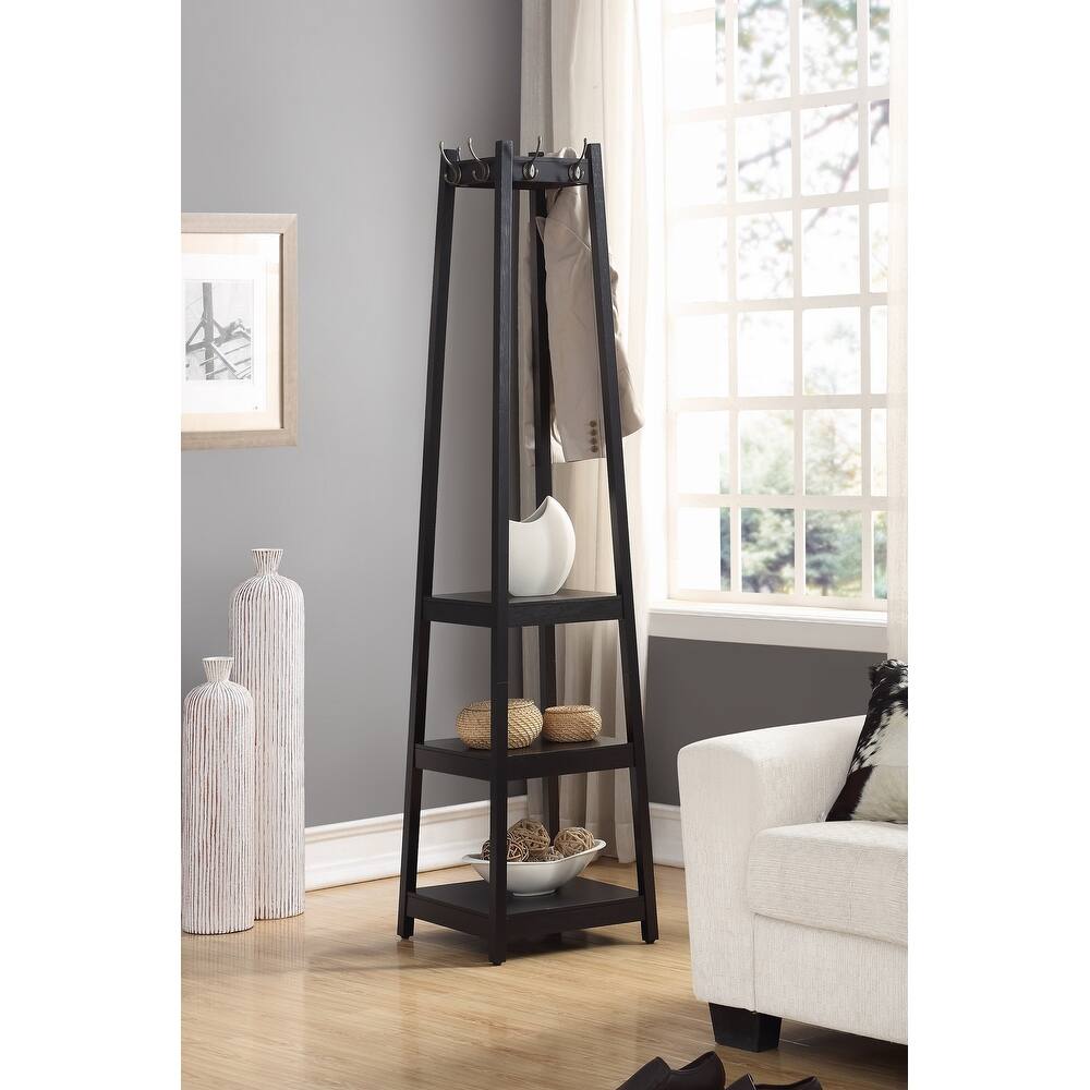 Wooden Coat Rack w/ 3-Tier Storage Shelves
