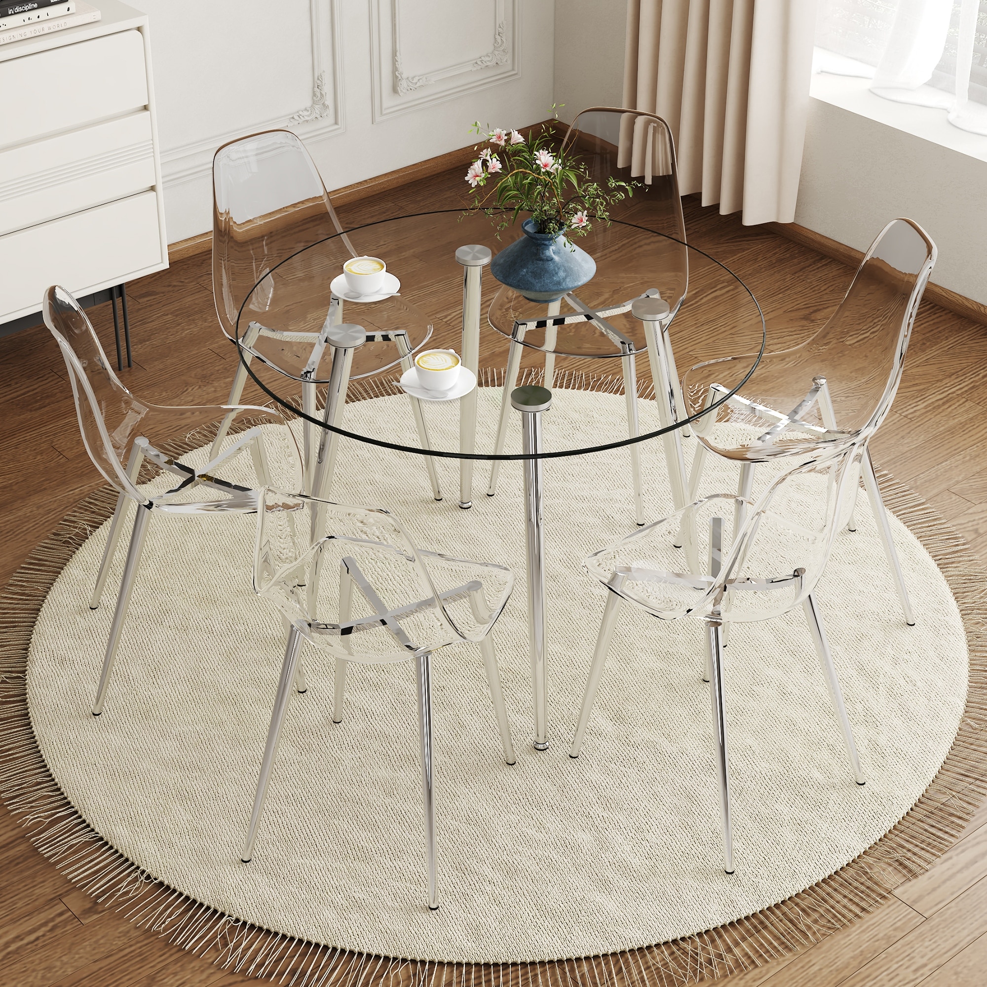 Round Dining Clear Chairs Dining Room Modern Style Dining Set With