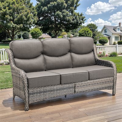 Outdoor Armset Sofa PE Rattan Patio Sofa - 3-Seat Sofa