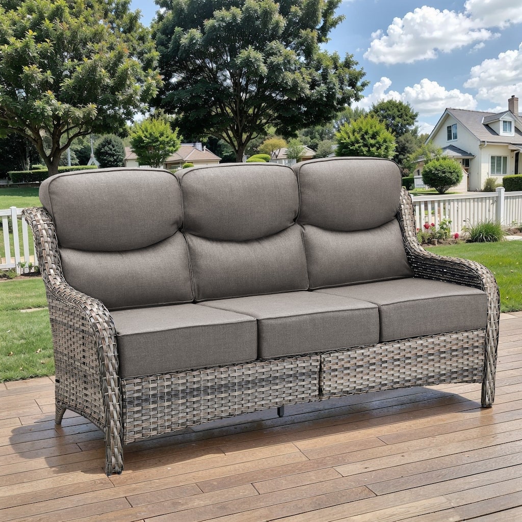 Outdoor Armset Sofa PE Rattan Patio Sofa - 3-Seat Sofa
