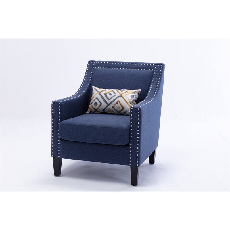 Linen Nailhead Accent Solid Wood Leg Living Room Armchair