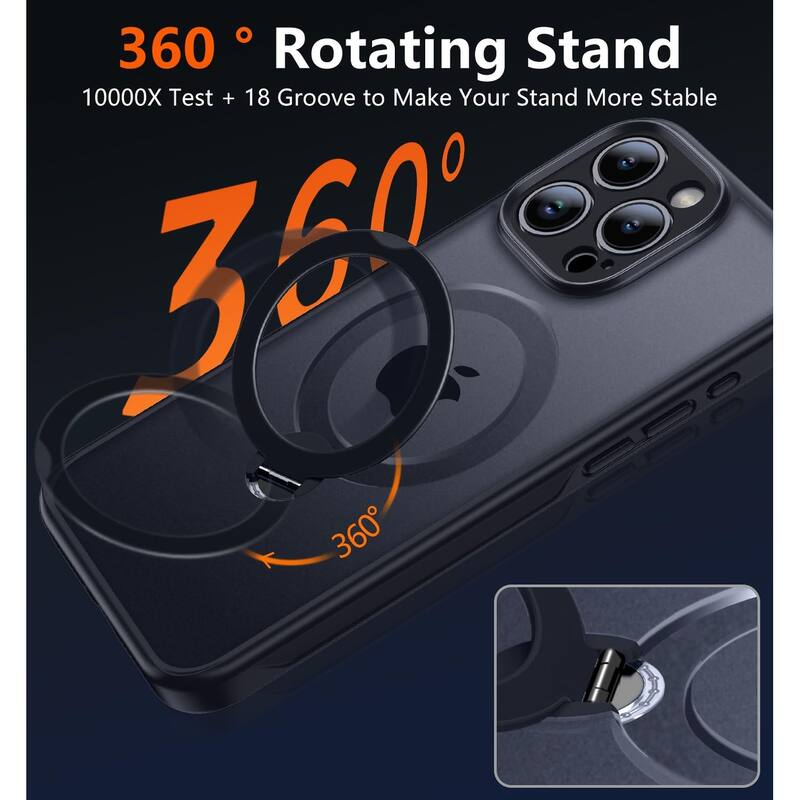 iPhone 16 Pro 360° Adjustable Stand Compatible with MagSafe, Translucent Cover with Magnetic Ring Case Non-Slip and Shockproof