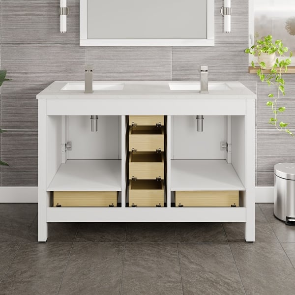 London 48 in. W x 18 in. D x 34 in. H Double Bathroom Vanity in Espresso with White Carrara Marble Top with White Sinks