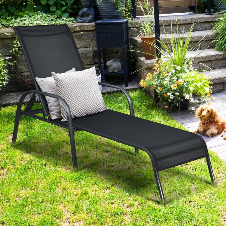 Adjustable Patio Chaise Folding Lounge Chair with Backrest - 75.5" x 26" x 24.5" (L x W x H)