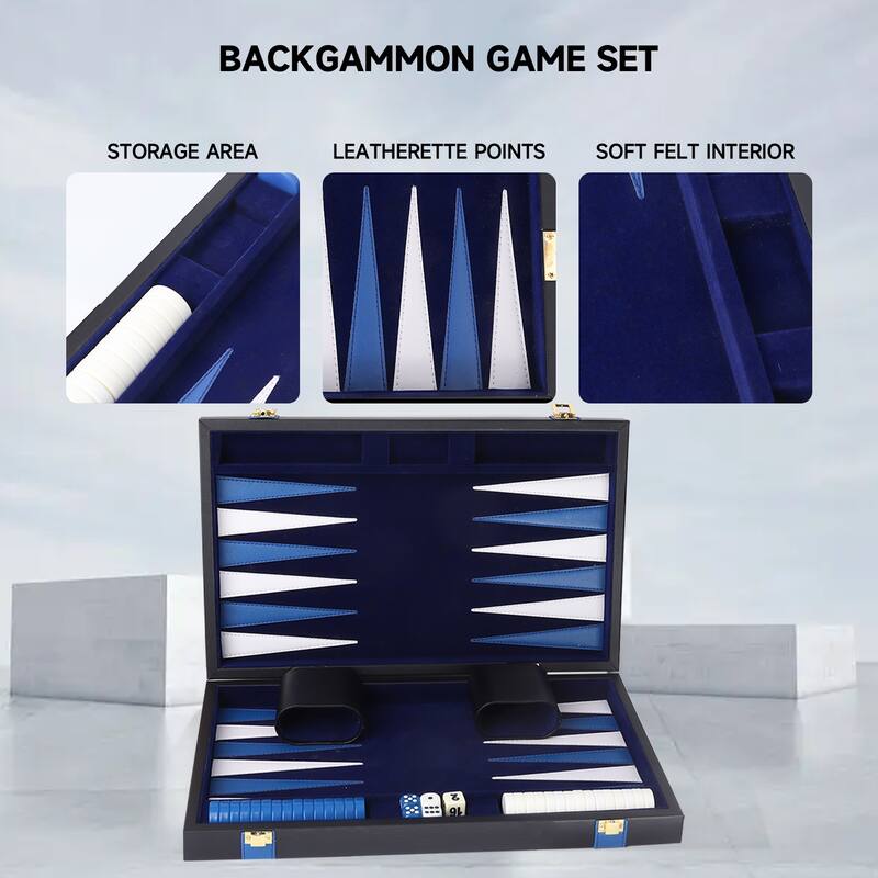 GSE™ 11" Leather Backgammon Board Game Set, Portable Folding Backgammon Board Game with Game Pieces - Small