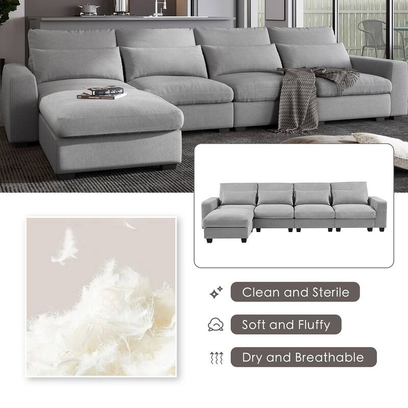 Modern Linen Upholstered Large Modular Sectional Sofa, L-Shape Couvertible Sofa Couch with Reversible Chaise for Living Room