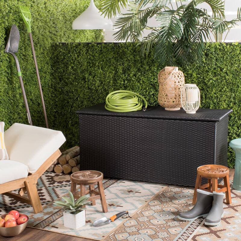 SAFAVIEH Outdoor Myla 53-inch 13 Gallon Black Storage Box - 53" x 20.5" x 25" - 53Wx21Dx25H - Black - 53Wx21Dx25H