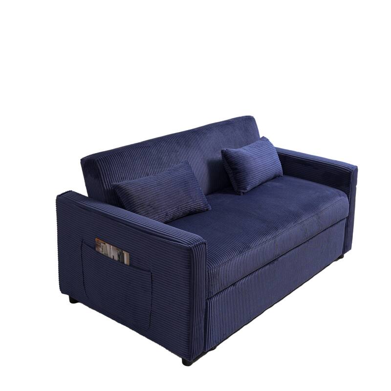 Convertible Sofa Bed 3-in-1 Sleeper Sofa Pull-Out Bed with Adjustable Backrest and Pillows, Corduroy Loveseat for Living Room