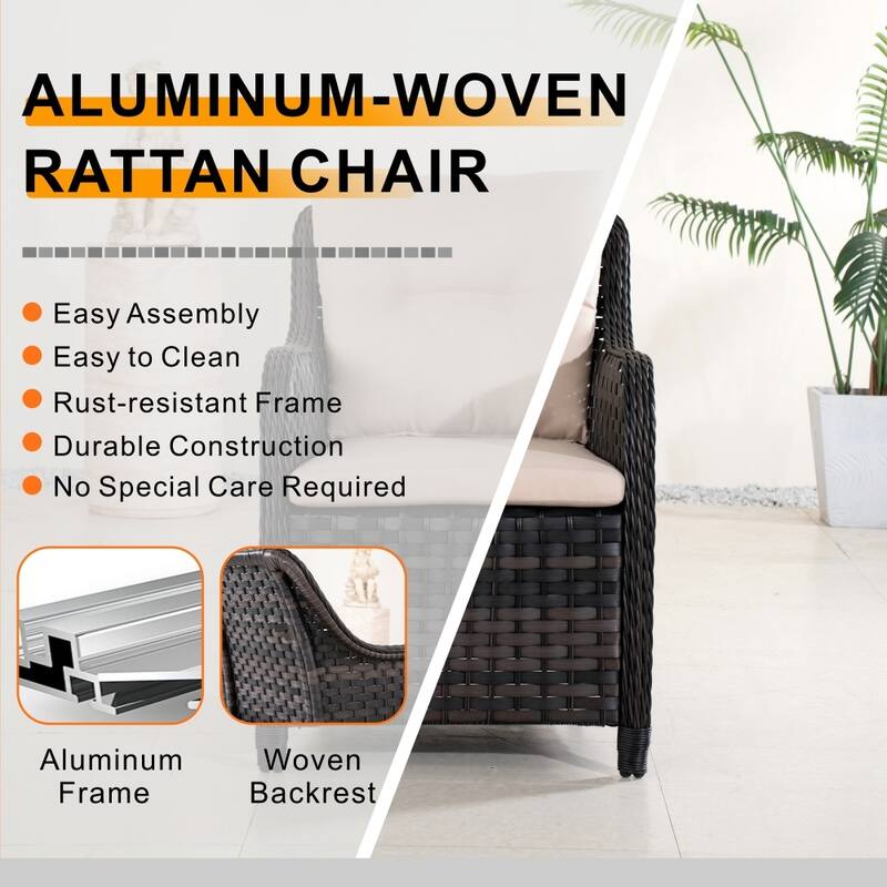 7-piece Aluminum Fire Pit Table and Wicker Chairs Set for Outdoor