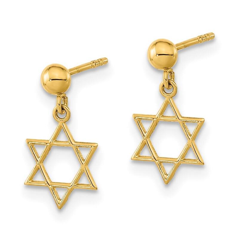 Curata 14k Yellow Gold 13.75x7.5mm Star of David Post Drop Dangle Earrings