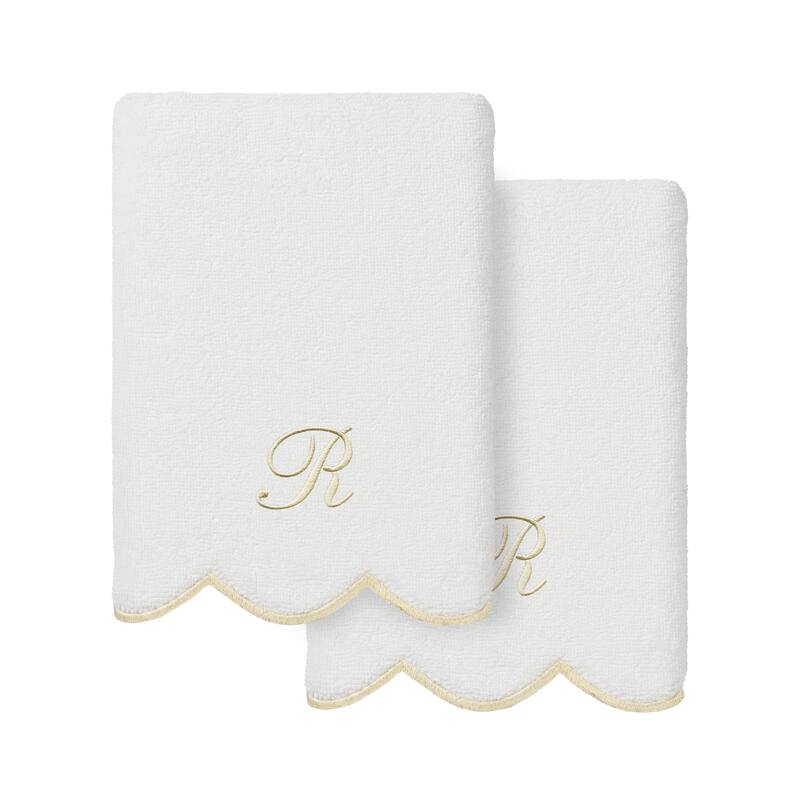 Authentic Hotel and Spa 100% Turkish Cotton Beige ADORNIA Scallop Personalized 2 Piece Hand Towel Set - 2 Hand Towels - R