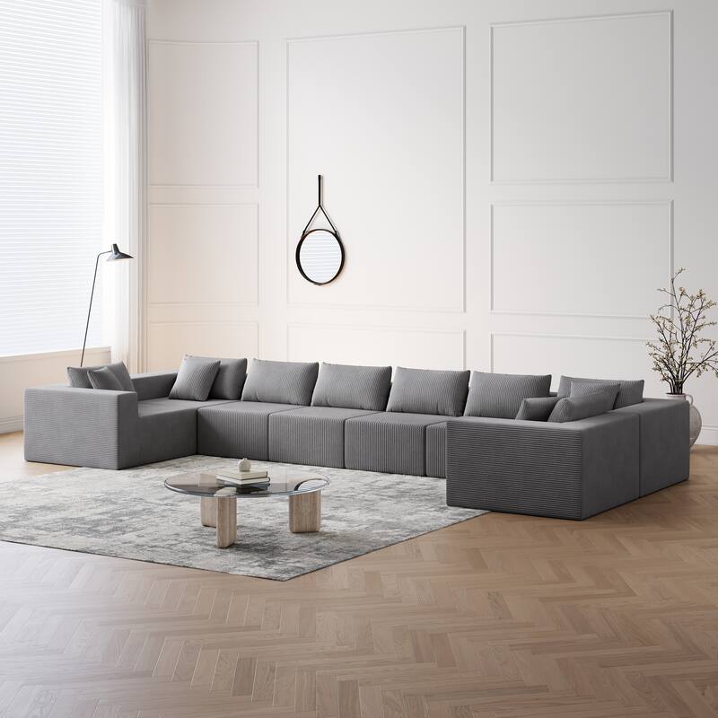Modern Modular L Shaped Sectional Sofa with Corduroy Upholstery for Living Rooms or Apartments, No-Assembly - Grey