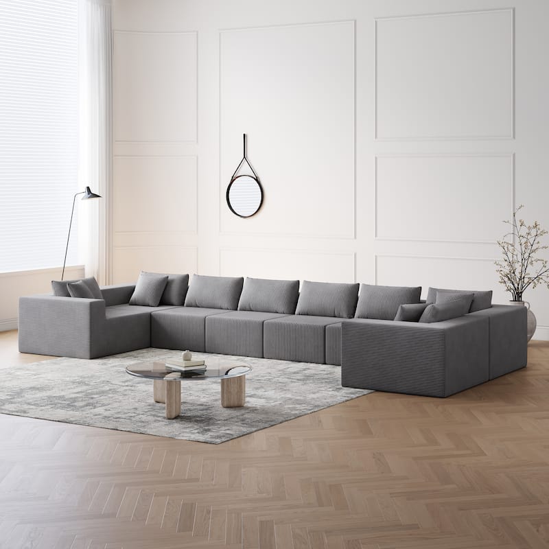 Roomfitters 188" Minimalist Corduroy Modular L-Shaped Sectional Sofa, Free Combination Floor Couch with Pillows