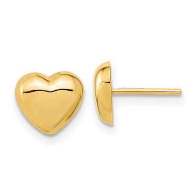 Curata 10k Yellow Gold Polished 7.85x8.6mm Love Heart Post Earrings