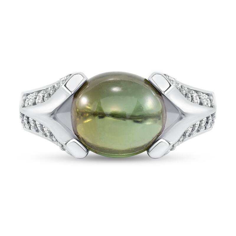 3.69 ct Green Tourmaline and Diamond Ring in 14k White Gold