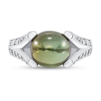 3.69 ct Green Tourmaline and Diamond Ring in 14k White Gold