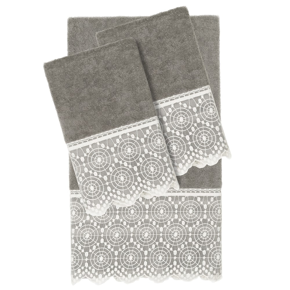 Authentic Hotel and Spa 100% Turkish Cotton Arian 3PC Cream Lace Embellished Towel Set