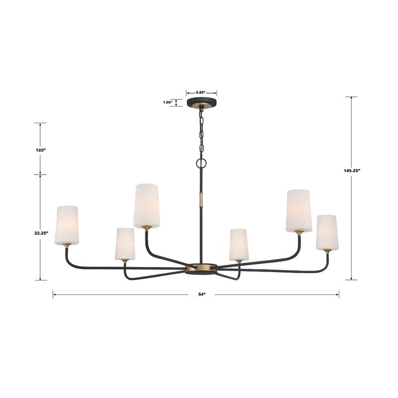 Niles 6 Light Black Forged & Modern Gold Chandelier - 54"W x 22.25"H
