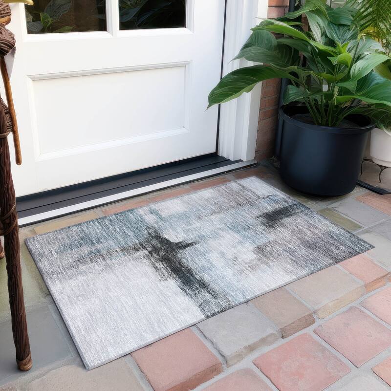Machine Washable Indoor/ Outdoor Contemporary Abstract Chantille Rug