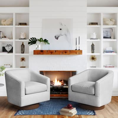 LUE BONA Modern Upholstered Wooden Accent Chair 360° Barrel Swivel Set of 2 Armchair for Living Room