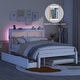 preview thumbnail 8 of 17, Rattan Bed Frame, Storage Bed Frame with Lighted Headboard and Sockets, Led Light Bed with Trundle Beds and 2 Drawers