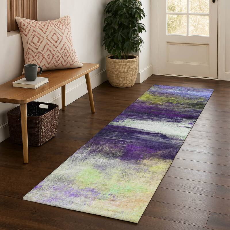 Premium Washable Super Soft Modern Abstract Mayfield Rug - Purple - 2'3" x 7'6"