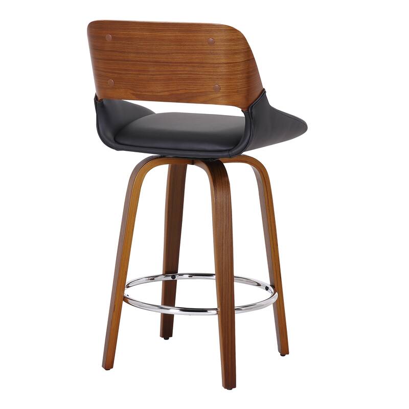 Mid-Century Fabric and Wood 26" Counter Stool with Swivel