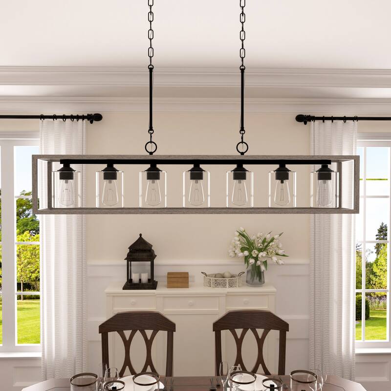 Allegray 48in Farmhouse 7-light Linear Chandelier Rectangle Kitchen Island Pendant - 48'' W x 8'' D x 11'' H