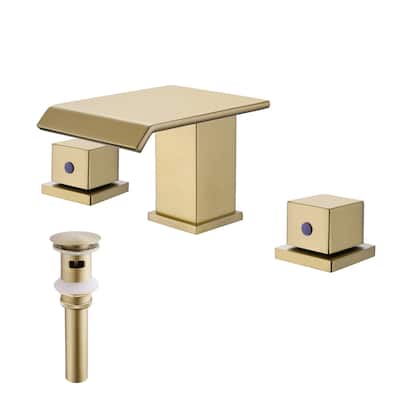 8 Inch Widespread Waterfall Bathroom Sink Faucet with Pop-up Drain Brass Modern 3 Hole Bathroom Basin Vanity Faucets