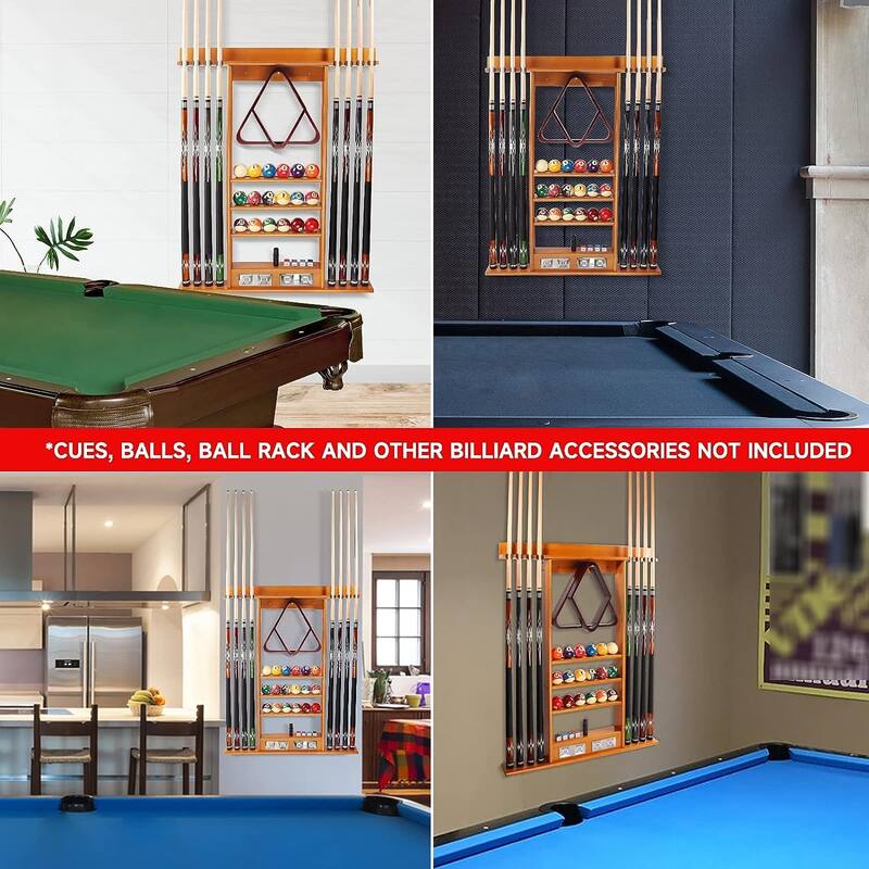 GSE™ 8-Pool Cue Wall Mounting Billiard Cue Rack, Hanging Wall Mounted Pool Cue Stick Holder with Score Counter