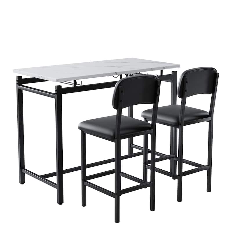 Corner Table Set Bar Table & Chairs Set Kitchen Table Set with Black Upholstered Chairs for Breakfast Nook
