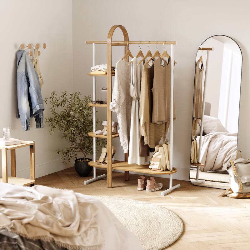 Umbra 1019131 41-1/2" Wide Coat Rack with Shelves - White / Natural