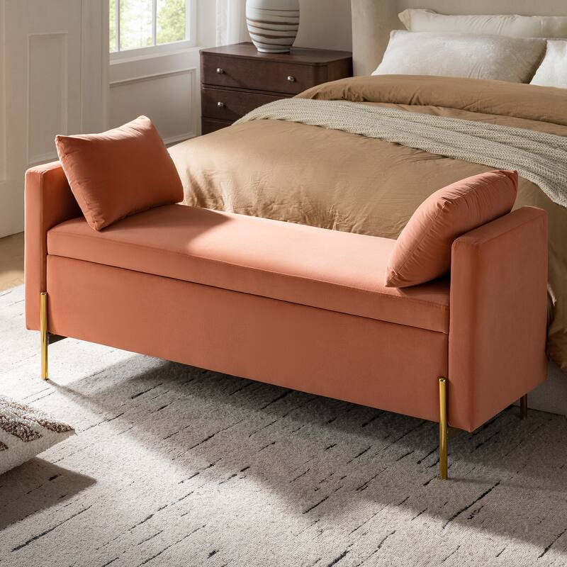 Angelus Modern 56''W Upholstered Flip Top Storage Bench withTwo Pillows and Arms by HULALA HOME