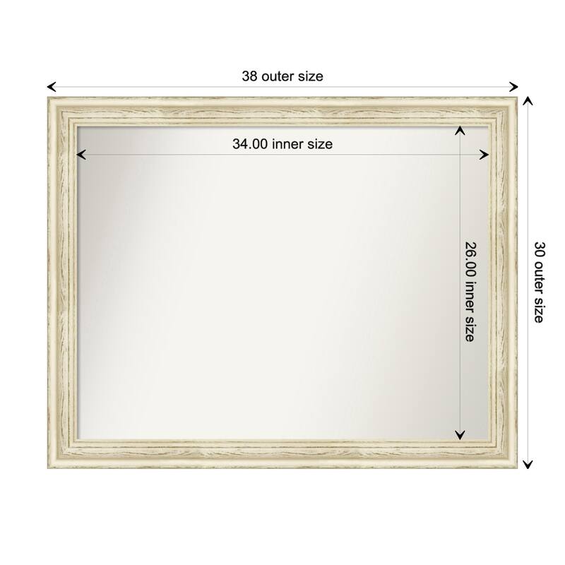 Country White Wash Framed Non-Beveled Custom Wall Mirror, Bathroom Vanity Mirror - Outer Size: 38.5 x 30.5