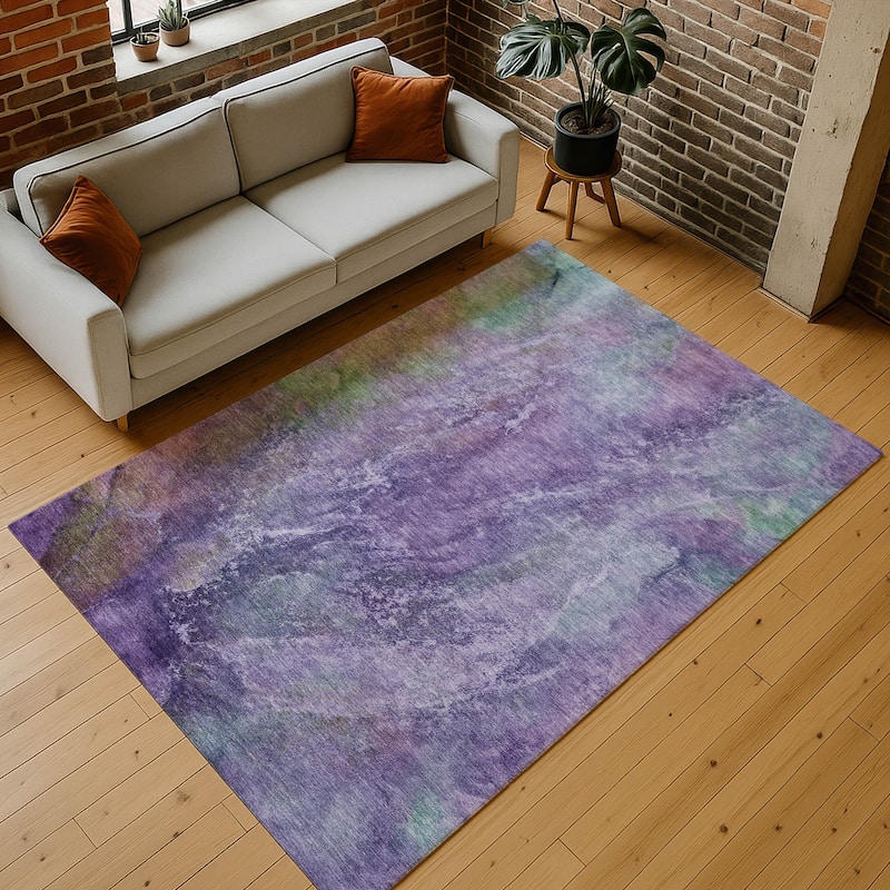 Machine Washable Indoor/ Outdoor Abstract Watercolor Chantille Rug