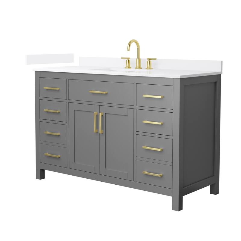 Wyndham Collection WCG2424-54S-QTZ-US3MXX Beckett 54" Free Standing - Dark Gray / White Quartz Top / Brushed Gold
