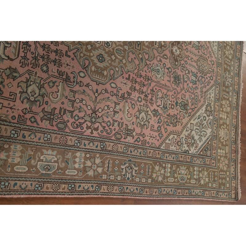 Hand Knotted Oriental 100% Wool Carpet Traditional Medallion Pink Tabriz Area Rug - 9' 5'' X 6' 5''
