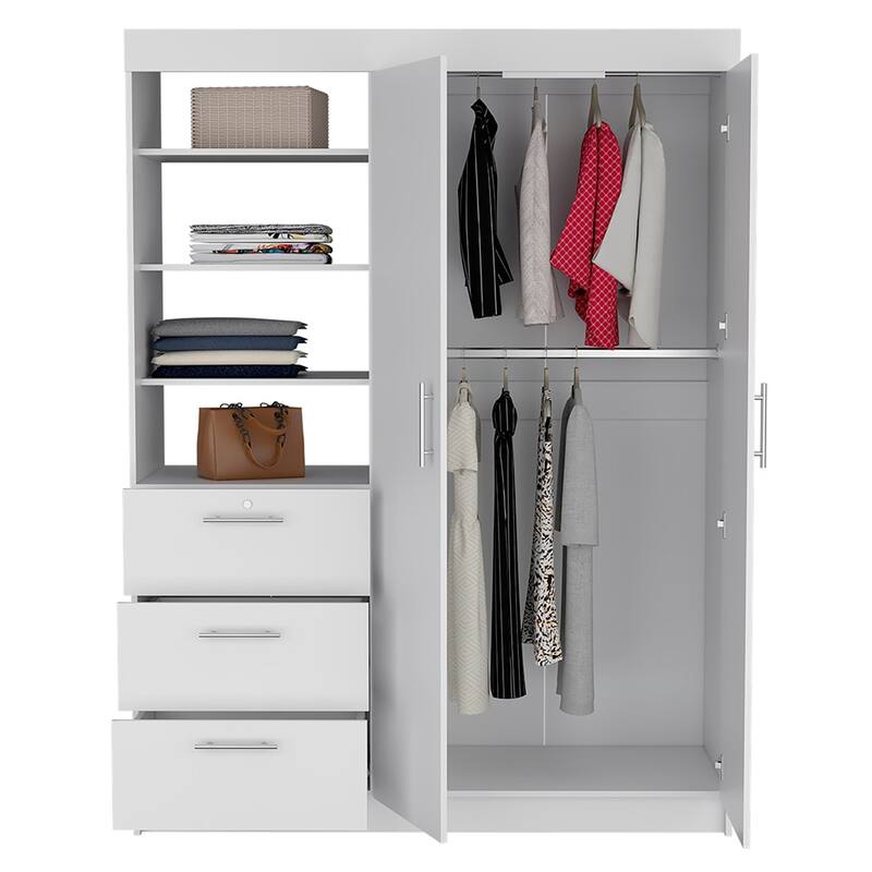 20.4" Modern Double-door Armoire with Hanging Rods, 3 Drawers and 3-Tier Shelf