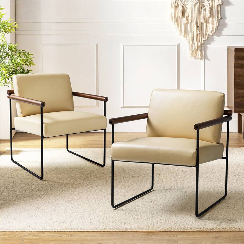 Justo Modern Accent Armchair with Metal Base and Removable Cushion Set Of 2 By HULALA HOME